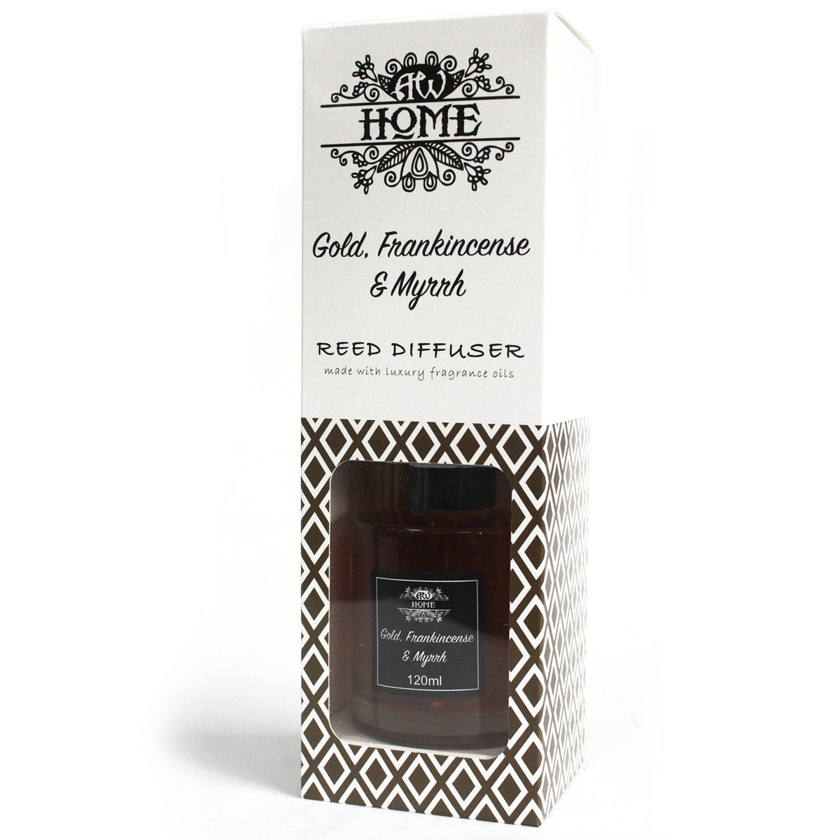 120ml Raumduft-Diffusor mit Rattanstäbchen – Gold, Weihrauch & Myrrhe